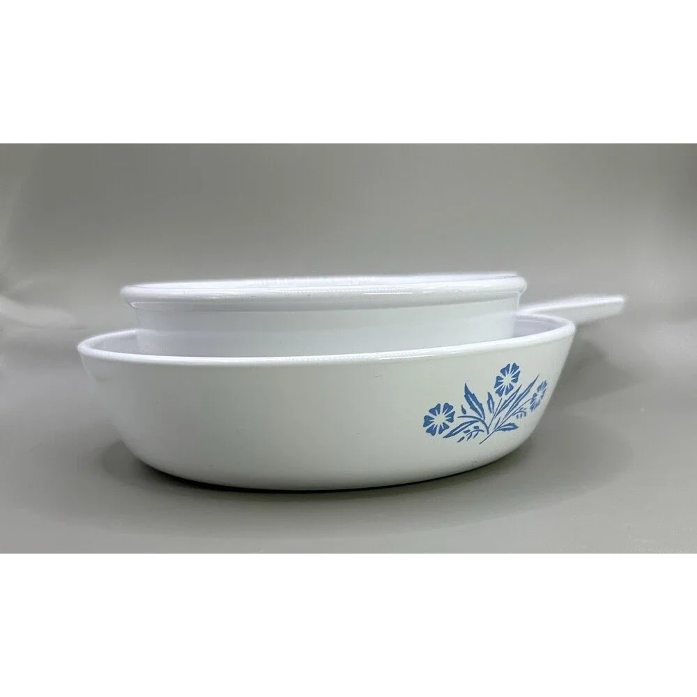 Vintage Corning Ware Grab-It P-150-B 15 oz Bowl & 6½” Baker Blue Floral USA